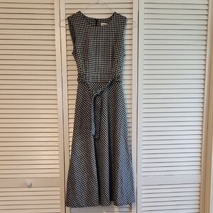 Calvin Klein Black and White Sleeveless A-Line Midi Dress
